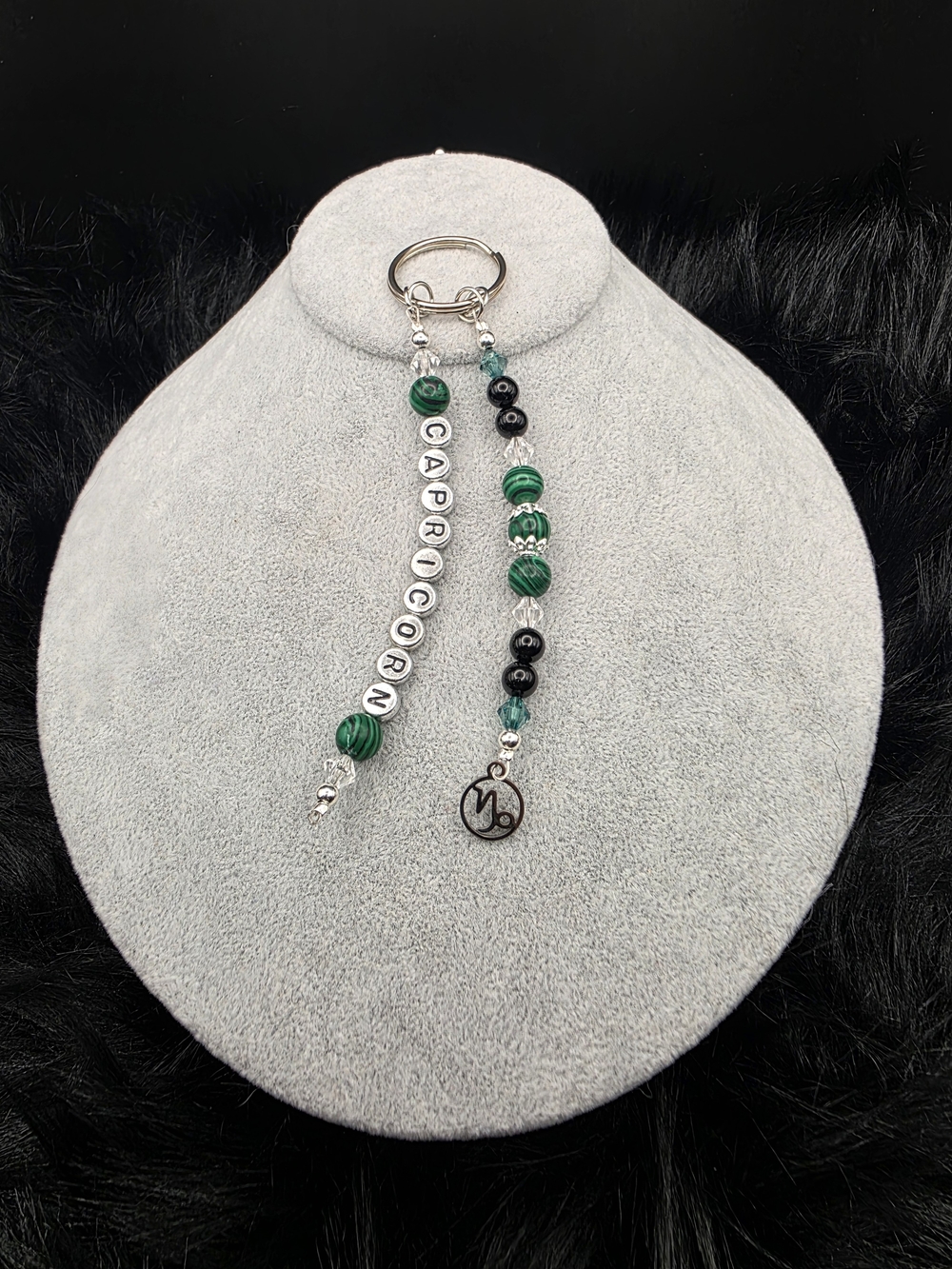Capricorn Beaded Keychain Charm in Green and Black